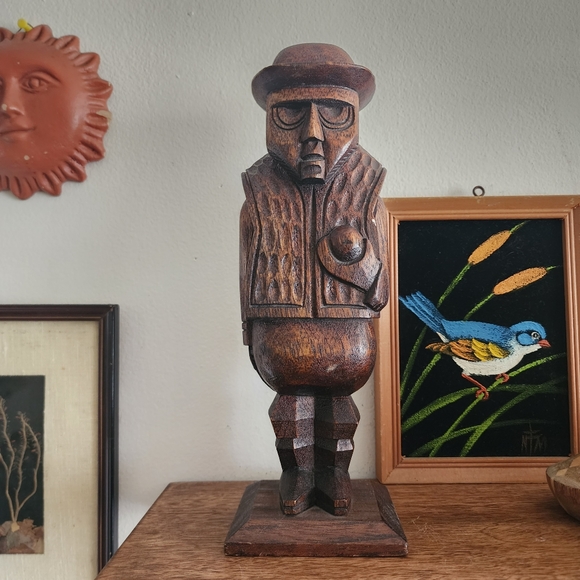 Vintage Hand Carved Wood Folk Art Man With Stand Primitive Piece Figurine - Picture 7 of 7